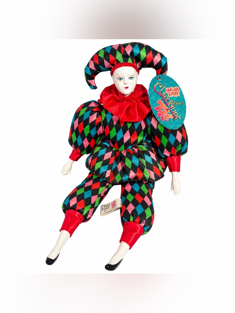 Sugar Loaf Multicolor Harlequin Jester Kids Costume Doll